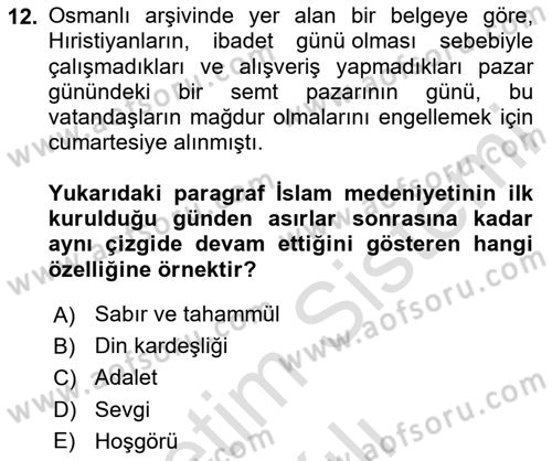 İslam Kurumları ve Medeniyeti Dersi 2024 - 2025 Yılı (Vize) Ara Sınav Soruları 12. Soru