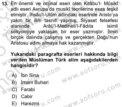 İslam Kurumları ve Medeniyeti Dersi 2024 - 2025 Yılı (Vize) Ara Sınav Soruları 13. Soru