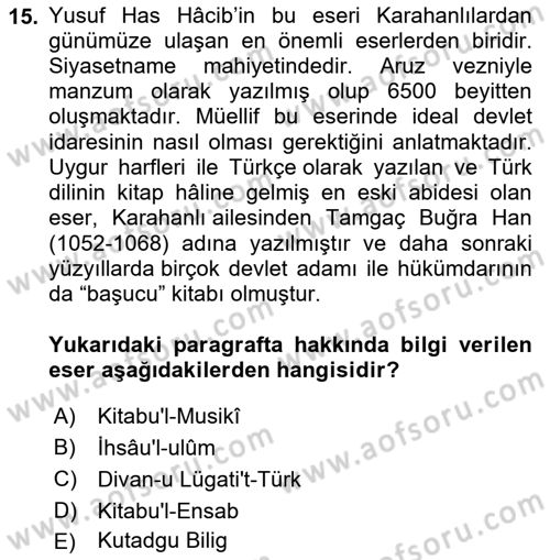 İslam Kurumları ve Medeniyeti Dersi 2024 - 2025 Yılı (Vize) Ara Sınav Soruları 15. Soru