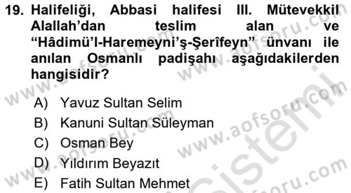 İslam Kurumları ve Medeniyeti Dersi 2024 - 2025 Yılı (Vize) Ara Sınav Soruları 19. Soru