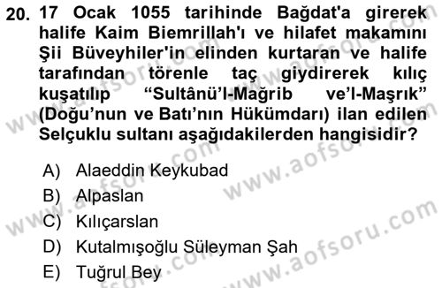 İslam Kurumları ve Medeniyeti Dersi 2024 - 2025 Yılı (Vize) Ara Sınav Soruları 20. Soru