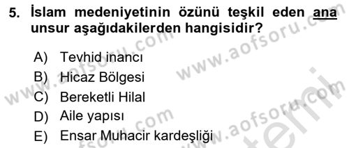 İslam Kurumları ve Medeniyeti Dersi 2024 - 2025 Yılı (Vize) Ara Sınav Soruları 5. Soru