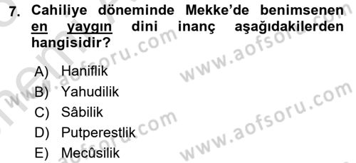İslam Kurumları ve Medeniyeti Dersi 2024 - 2025 Yılı (Vize) Ara Sınav Soruları 7. Soru