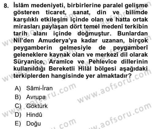 İslam Kurumları ve Medeniyeti Dersi 2024 - 2025 Yılı (Vize) Ara Sınav Soruları 8. Soru