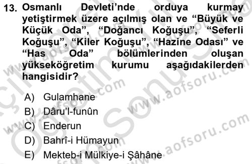 İslam Kurumları ve Medeniyeti Dersi 2024 - 2025 Yılı (Final) Dönem Sonu Sınav Soruları 13. Soru
