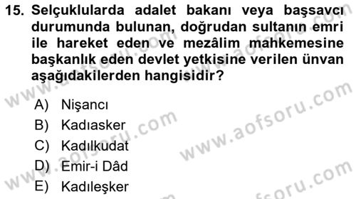 İslam Kurumları ve Medeniyeti Dersi 2024 - 2025 Yılı (Final) Dönem Sonu Sınav Soruları 15. Soru