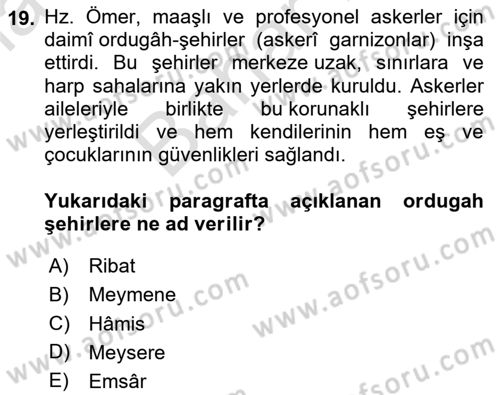 İslam Kurumları ve Medeniyeti Dersi 2024 - 2025 Yılı (Final) Dönem Sonu Sınav Soruları 19. Soru