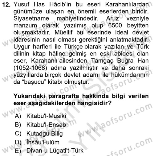 İslam Kurumları ve Medeniyeti Dersi 2024 - 2025 Yılı Yaz Okulu Sınav Soruları 12. Soru