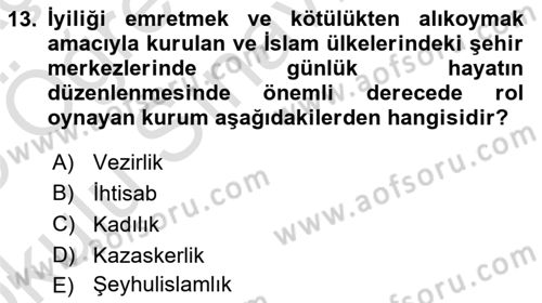 İslam Kurumları ve Medeniyeti Dersi 2024 - 2025 Yılı Yaz Okulu Sınav Soruları 13. Soru