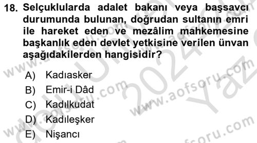 İslam Kurumları ve Medeniyeti Dersi 2024 - 2025 Yılı Yaz Okulu Sınav Soruları 18. Soru