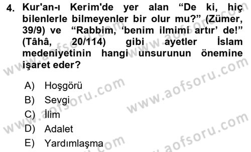 İslam Kurumları ve Medeniyeti Dersi 2024 - 2025 Yılı Yaz Okulu Sınav Soruları 4. Soru