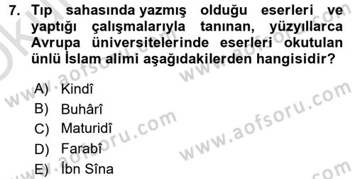 İslam Kurumları ve Medeniyeti Dersi 2024 - 2025 Yılı Yaz Okulu Sınav Soruları 7. Soru
