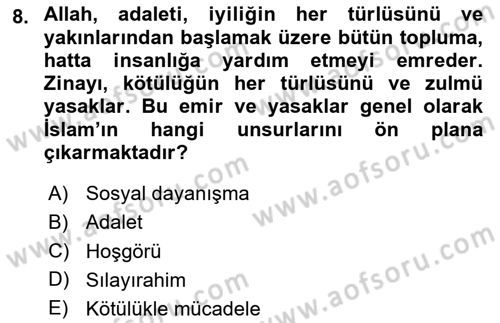 İslam Kurumları ve Medeniyeti Dersi 2024 - 2025 Yılı Yaz Okulu Sınav Soruları 8. Soru