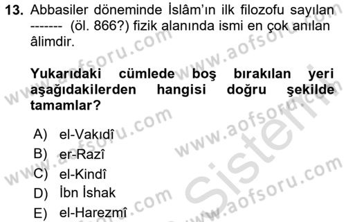 İslam Kurumları ve Medeniyeti Dersi 2025 - 2026 Yılı (Vize) Ara Sınav Soruları 13. Soru