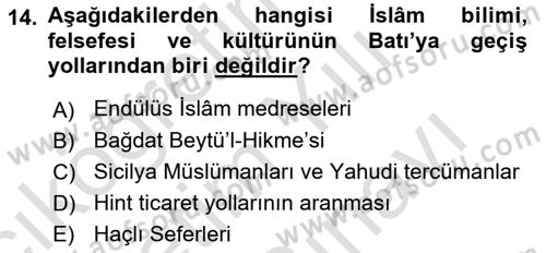 İslam Kurumları ve Medeniyeti Dersi 2025 - 2026 Yılı (Vize) Ara Sınav Soruları 14. Soru