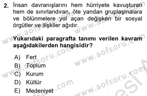 İslam Kurumları ve Medeniyeti Dersi 2025 - 2026 Yılı (Vize) Ara Sınav Soruları 2. Soru