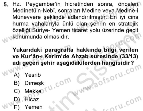 İslam Kurumları ve Medeniyeti Dersi 2025 - 2026 Yılı (Vize) Ara Sınav Soruları 5. Soru