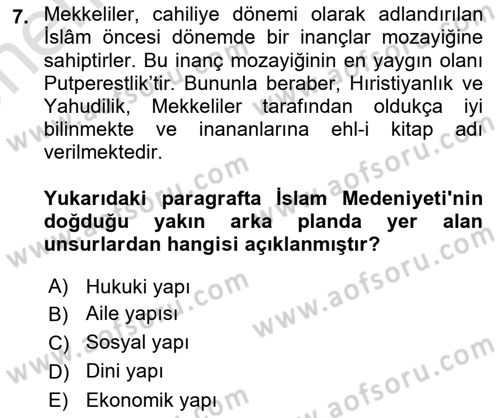 İslam Kurumları ve Medeniyeti Dersi 2025 - 2026 Yılı (Vize) Ara Sınav Soruları 7. Soru