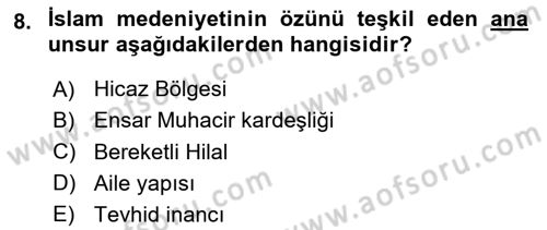 İslam Kurumları ve Medeniyeti Dersi 2025 - 2026 Yılı (Vize) Ara Sınav Soruları 8. Soru