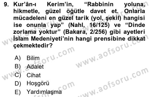 İslam Kurumları ve Medeniyeti Dersi 2025 - 2026 Yılı (Vize) Ara Sınav Soruları 9. Soru