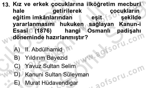İslam Kurumları ve Medeniyeti Dersi 2025 - 2026 Yılı (Final) Dönem Sonu Sınav Soruları 13. Soru