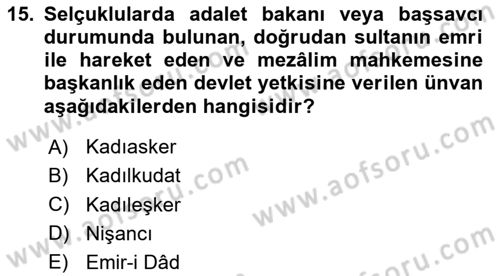 İslam Kurumları ve Medeniyeti Dersi 2025 - 2026 Yılı (Final) Dönem Sonu Sınav Soruları 15. Soru