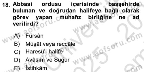İslam Kurumları ve Medeniyeti Dersi 2025 - 2026 Yılı (Final) Dönem Sonu Sınav Soruları 18. Soru