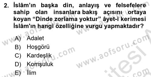 İslam Kurumları ve Medeniyeti Dersi 2025 - 2026 Yılı (Final) Dönem Sonu Sınav Soruları 2. Soru