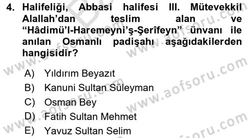 İslam Kurumları ve Medeniyeti Dersi 2025 - 2026 Yılı (Final) Dönem Sonu Sınav Soruları 4. Soru