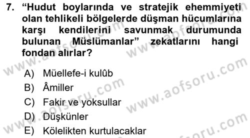 İslam Kurumları ve Medeniyeti Dersi 2025 - 2026 Yılı (Final) Dönem Sonu Sınav Soruları 7. Soru
