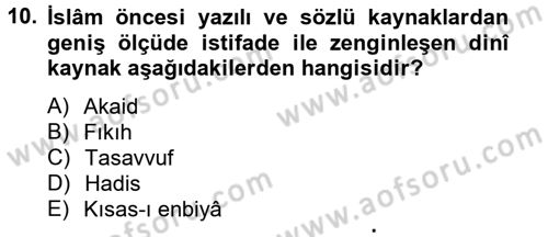Türk İslam Edebiyatı Dersi 2012 - 2013 Yılı (Vize) Ara Sınav Soruları 10. Soru