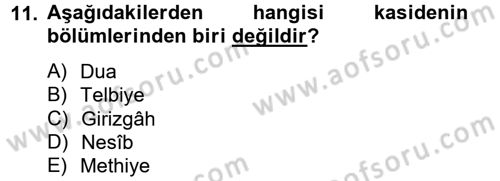Türk İslam Edebiyatı Dersi 2012 - 2013 Yılı (Vize) Ara Sınav Soruları 11. Soru