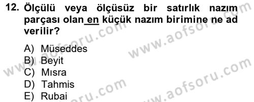 Türk İslam Edebiyatı Dersi 2012 - 2013 Yılı (Vize) Ara Sınav Soruları 12. Soru