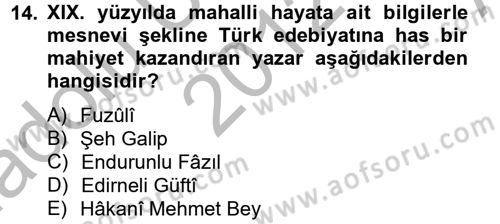 Türk İslam Edebiyatı Dersi 2012 - 2013 Yılı (Vize) Ara Sınav Soruları 14. Soru