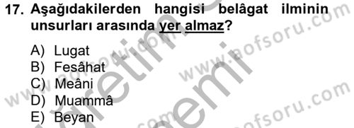 Türk İslam Edebiyatı Dersi 2012 - 2013 Yılı (Vize) Ara Sınav Soruları 17. Soru