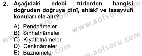 Türk İslam Edebiyatı Dersi 2012 - 2013 Yılı (Vize) Ara Sınav Soruları 2. Soru