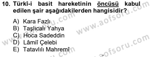 Türk İslam Edebiyatı Dersi 2012 - 2013 Yılı (Final) Dönem Sonu Sınav Soruları 10. Soru