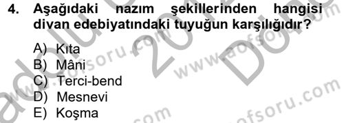 Türk İslam Edebiyatı Dersi 2012 - 2013 Yılı (Final) Dönem Sonu Sınav Soruları 4. Soru