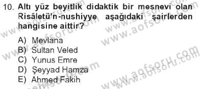 Türk İslam Edebiyatı Dersi 2012 - 2013 Yılı Tek Ders Sınav Soruları 10. Soru