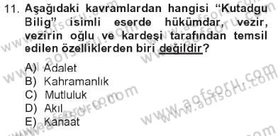 Türk İslam Edebiyatı Dersi 2012 - 2013 Yılı Tek Ders Sınav Soruları 11. Soru