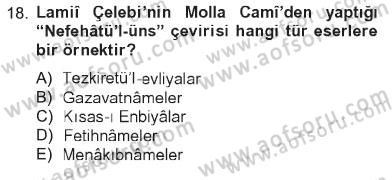 Türk İslam Edebiyatı Dersi 2012 - 2013 Yılı Tek Ders Sınav Soruları 18. Soru