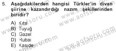 Türk İslam Edebiyatı Dersi 2012 - 2013 Yılı Tek Ders Sınav Soruları 5. Soru