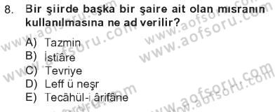 Türk İslam Edebiyatı Dersi 2012 - 2013 Yılı Tek Ders Sınav Soruları 8. Soru