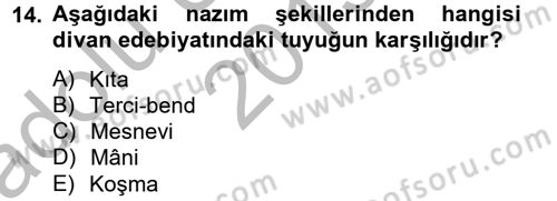 Türk İslam Edebiyatı Dersi 2013 - 2014 Yılı (Vize) Ara Sınav Soruları 14. Soru
