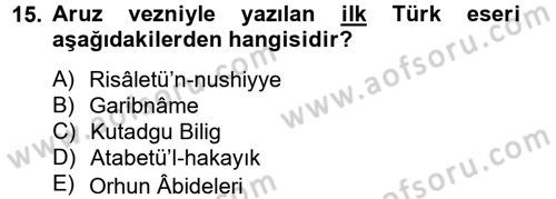 Türk İslam Edebiyatı Dersi 2013 - 2014 Yılı (Vize) Ara Sınav Soruları 15. Soru