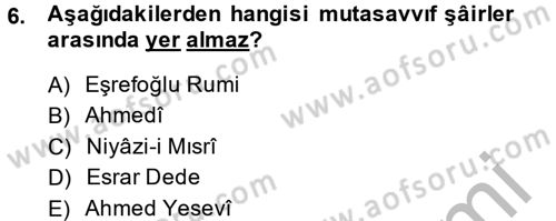 Türk İslam Edebiyatı Dersi 2013 - 2014 Yılı (Vize) Ara Sınav Soruları 6. Soru