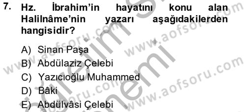 Türk İslam Edebiyatı Dersi 2013 - 2014 Yılı (Vize) Ara Sınav Soruları 7. Soru