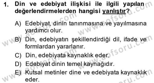 Türk İslam Edebiyatı Dersi 2013 - 2014 Yılı (Final) Dönem Sonu Sınav Soruları 1. Soru