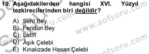 Türk İslam Edebiyatı Dersi 2013 - 2014 Yılı (Final) Dönem Sonu Sınav Soruları 10. Soru