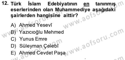 Türk İslam Edebiyatı Dersi 2013 - 2014 Yılı (Final) Dönem Sonu Sınav Soruları 12. Soru